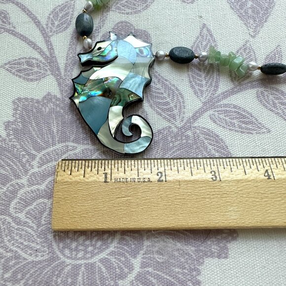VTG Lee Sands Seahorse Abalone Pearl Semi-precious stones Necklace - Picture 5 of 6